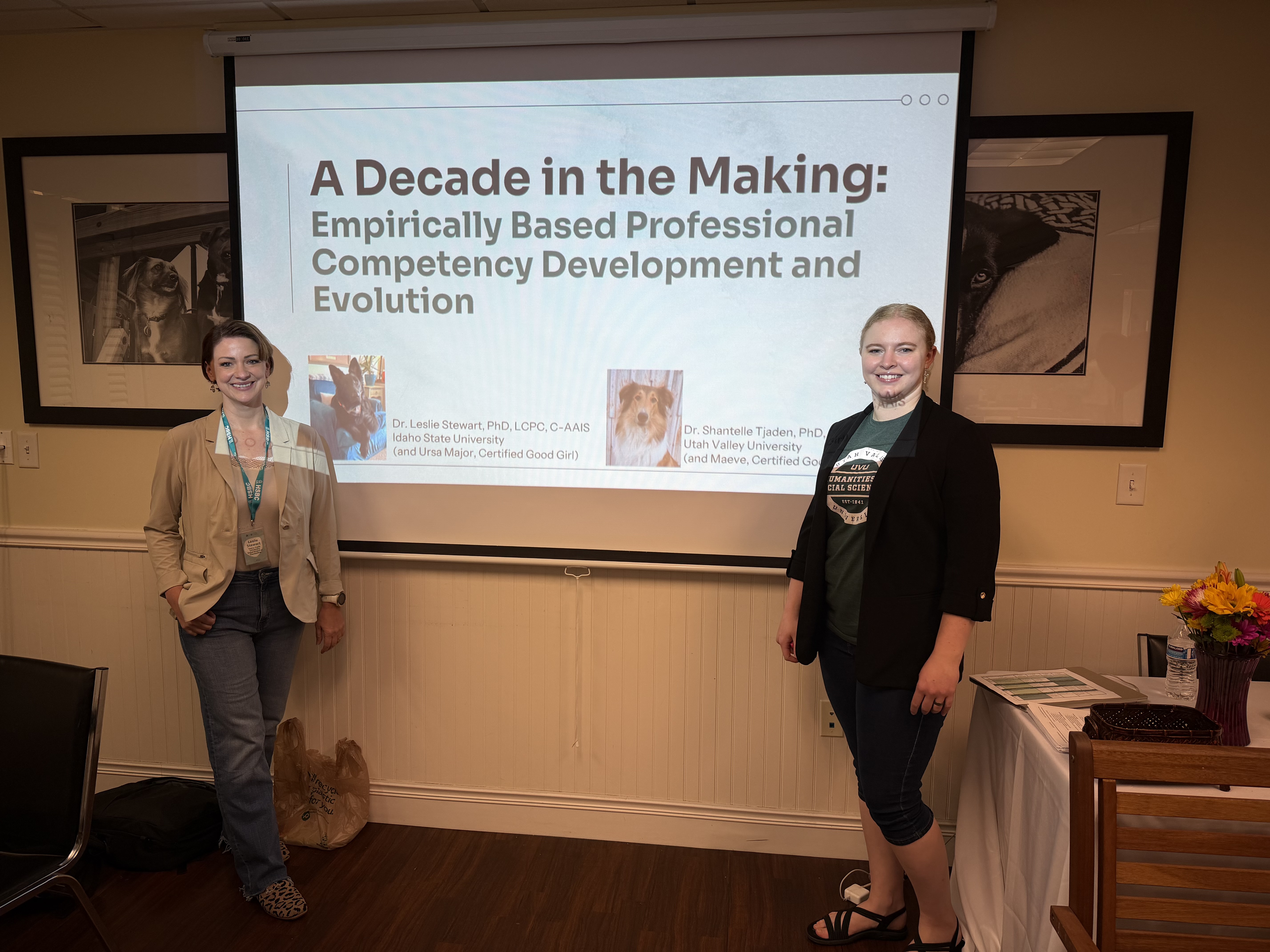 A Decade in the Making: Empirically Based Professional Competencies Development and Evolution” at the Animal Assisted Services International conference in Ft. Lauderdale, FL. presented by Dr. Leslie Stewart and Dr. Shantelle Tjaden.