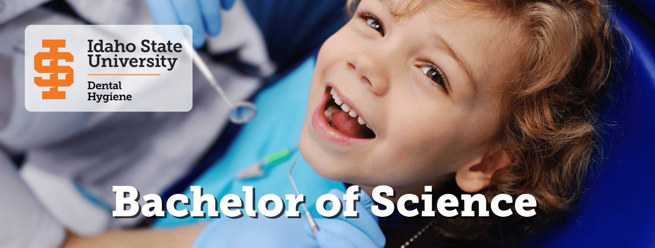 A smiling child wearing a dental bib. Text reads Bachelor of Science