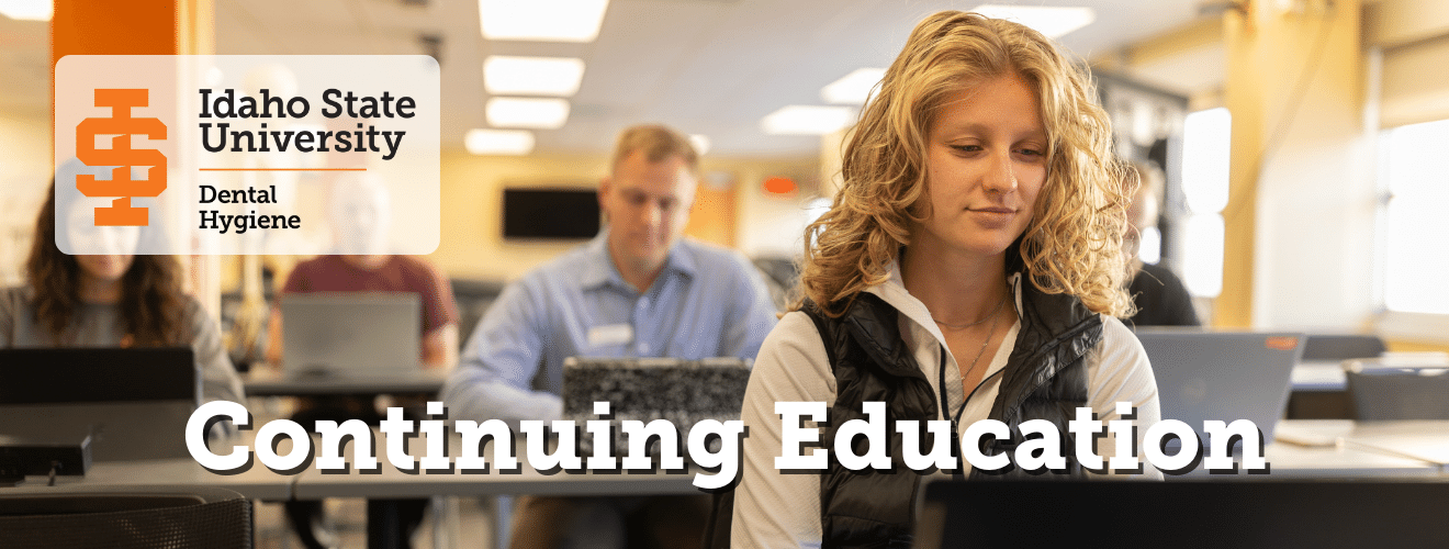 A group of students on laptops. Text reads Continuing Education