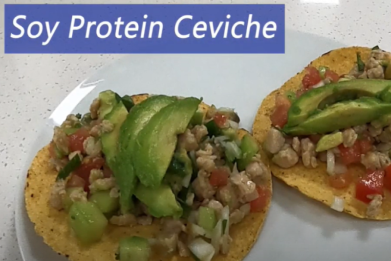 Soy protein, avocado, tortilla...yummy plant-based ceviche