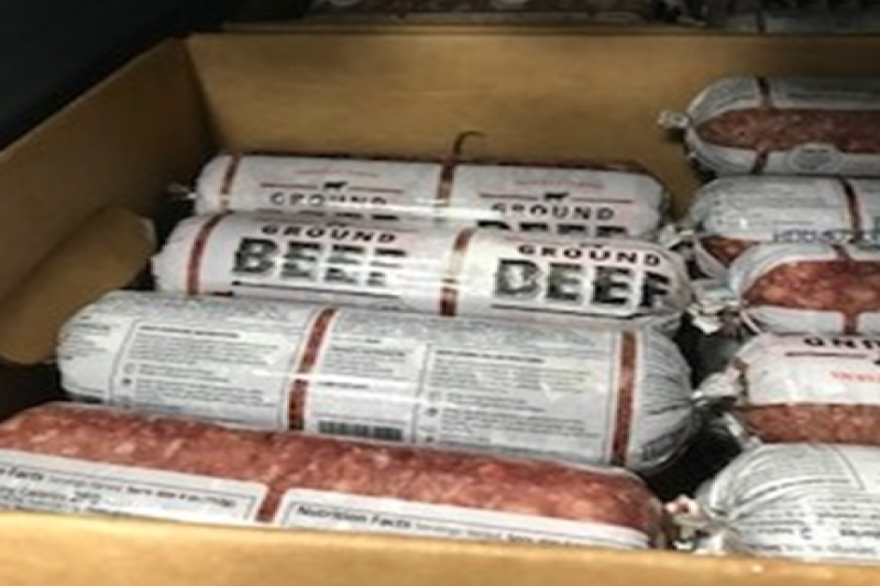 Packages of beef in refrigerator at Benny's pantry