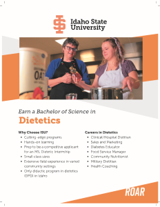Cover of fact sheet entitled Bachelors in Dietetics