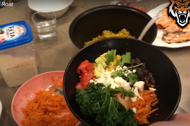 Sports dietitian Natalie Christensen filling rice bowl