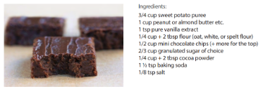 Picture of three brownies and recipe