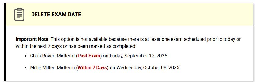 Delete Exam Date Notification