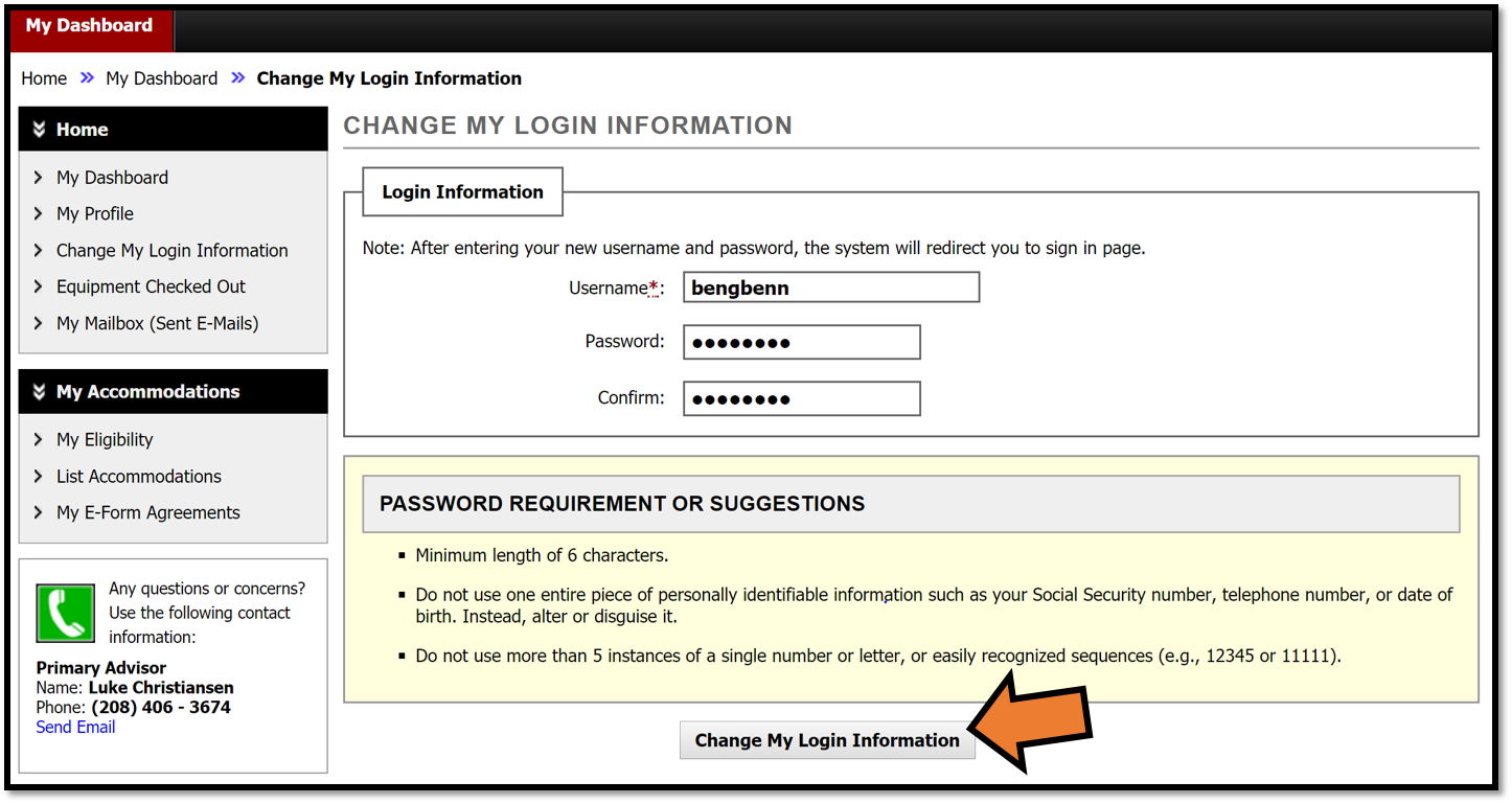 Sign in page prompting you to update username and password 
