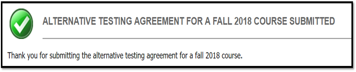 A green check mark appears to confirm that you have successfully submitted the DS testing agreement