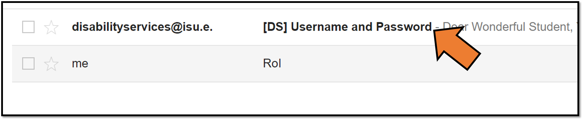 Email containing Username and Password for DS Services Portal