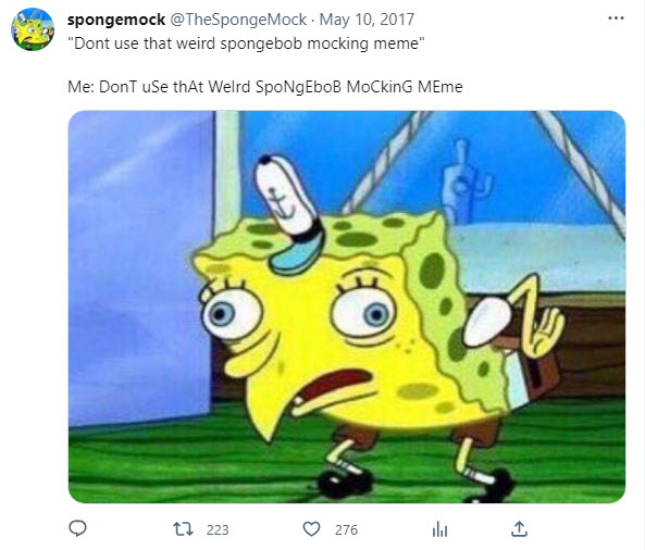 Screen shot of a tweet using the sponge bob case