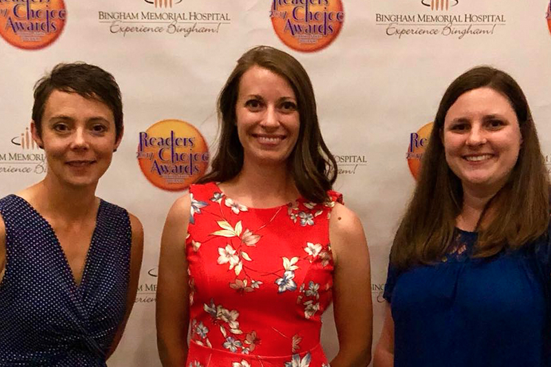 ISU Audiology Clinic personnel accept their 2nd Place Award at the Idaho State Journal Reader's Choice Awards banquet. From left, Jennifer Holst, ISU Audiology Clinic Director and Clinical Associate Professor, Corrie Smith and Nancy Cheadle, Assistant Clinical Professors