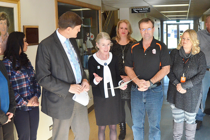 Mayor Kevin England of Chubbuck and Mayor Brian Blad of Pocatello give a proclamation for Nurse Practitioners Week at the ISU College of Nursing with Dean Anita Smith on Monday, November 12, 2018