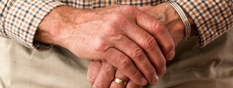 Close up of an elderly man's hands