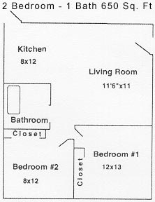 Floor plan West Campus 2 bed, 1 bath