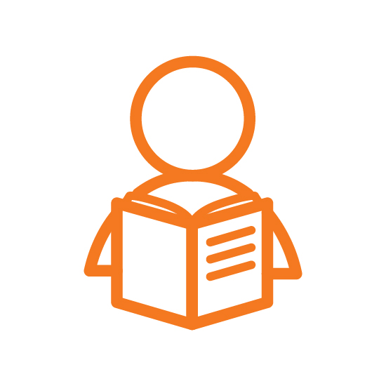 Icon of a person reading a book, representing work-study opportunities that allow students to earn money while attending college.