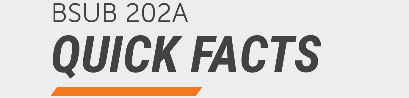Graphic reading “BSUB 202A Quick Facts” in dark gray text with an orange accent bar beneath.