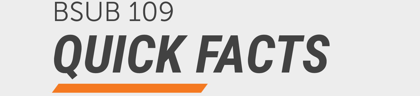 Graphic reading “BSUB 109 Quick Facts” in large dark gray text with an orange accent line underneath.