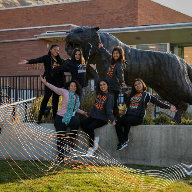 Group of students in front of tiger