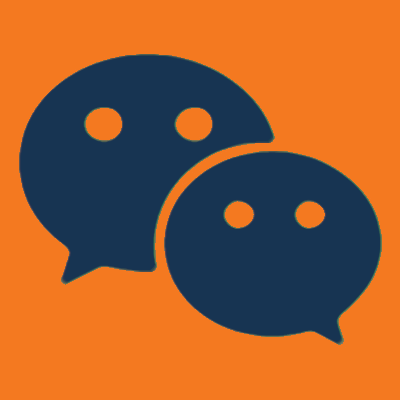 Click to chat icon (two overlapping dark blue speech bubbles) on an orange background.
