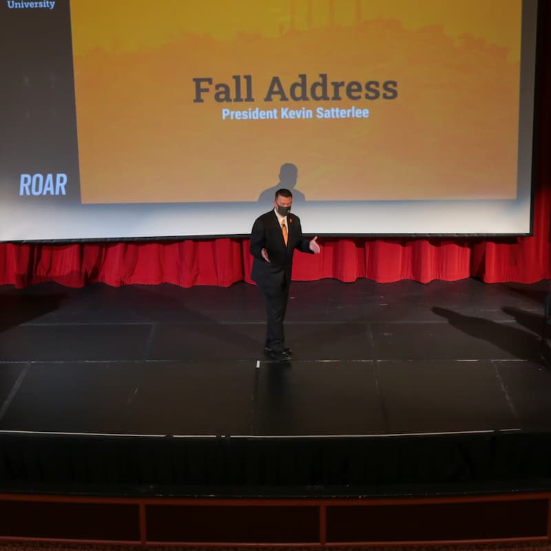 Kevin Satterlee addresses attendees at the Fall address