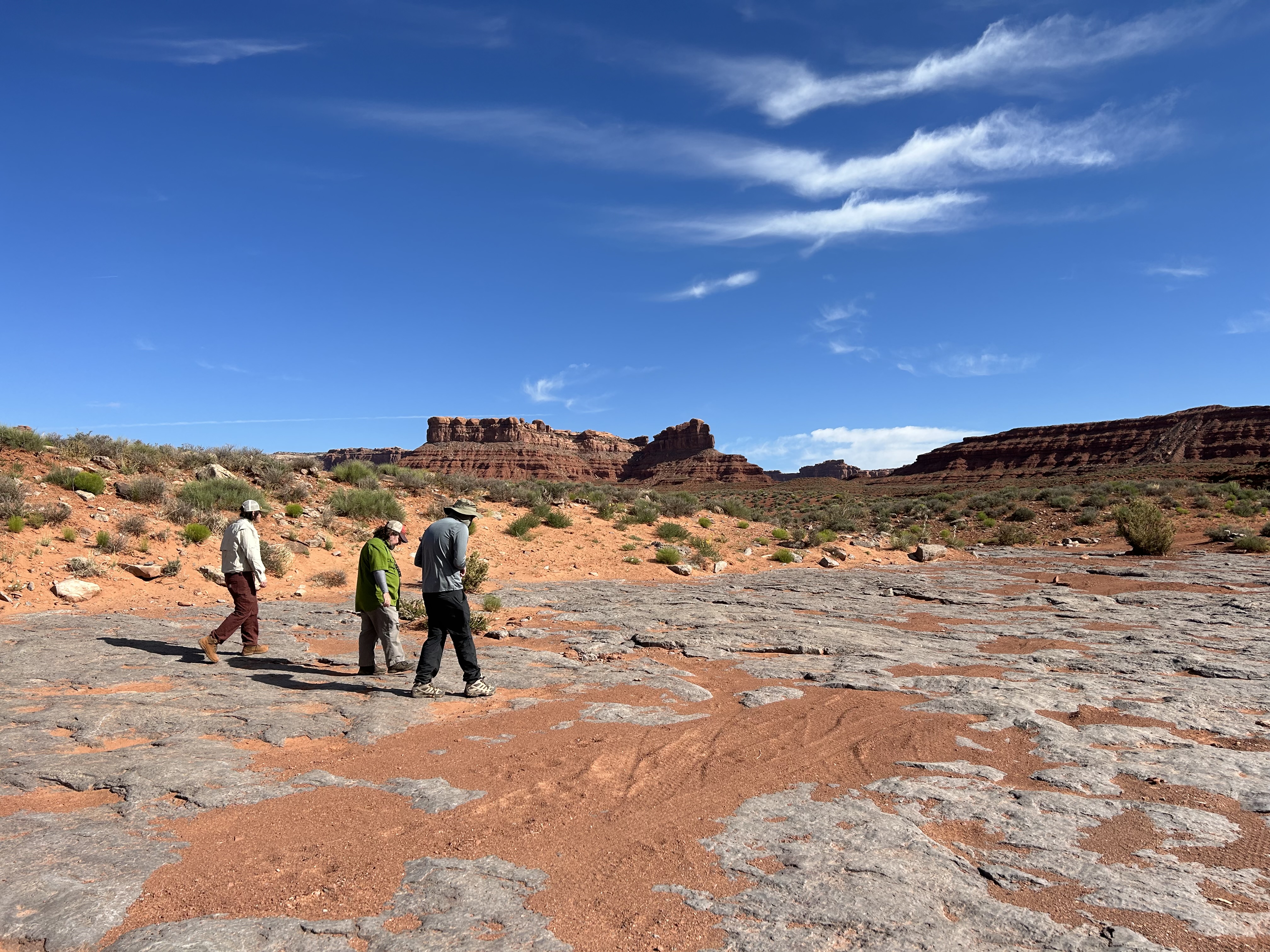 Three men survey of Carboniferous-Permian rocks
