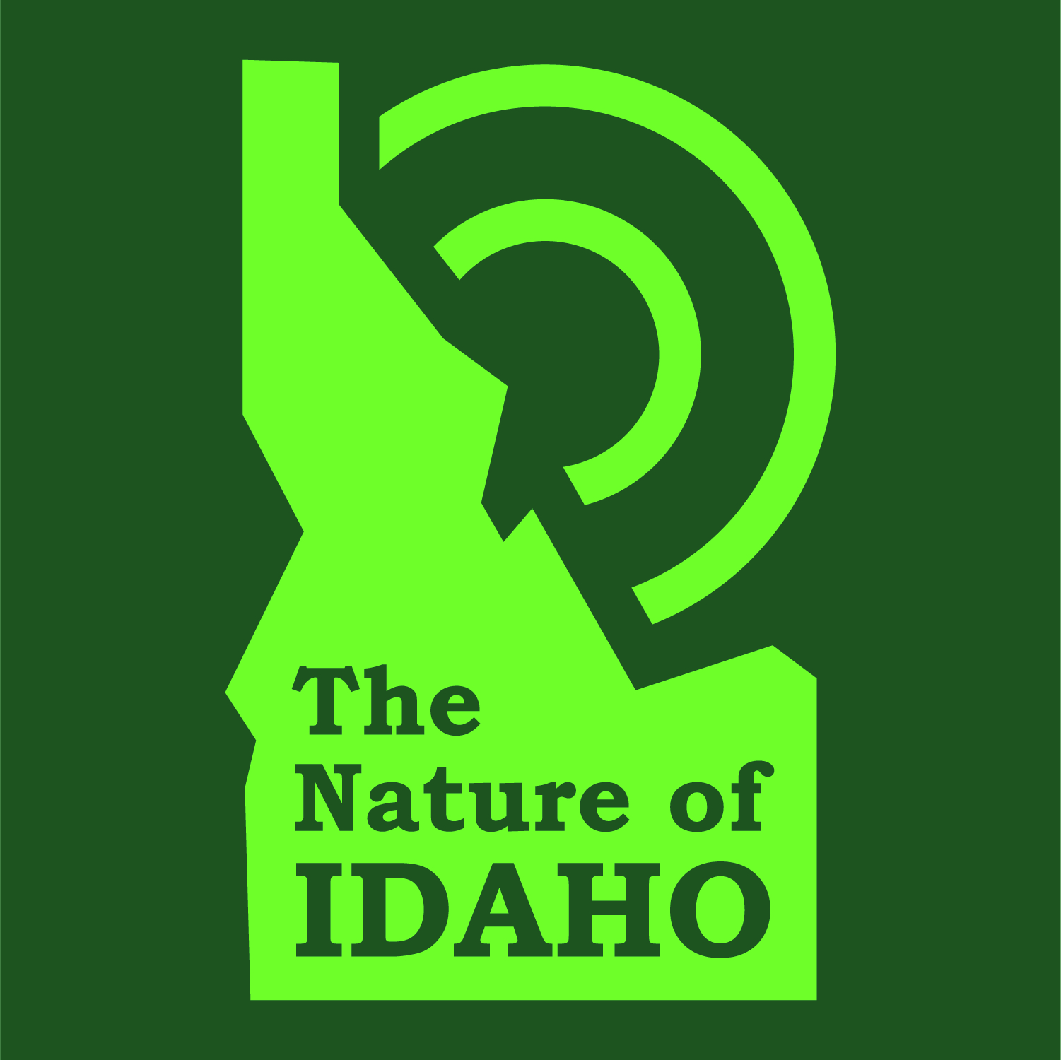 The Nature of Idaho logo, the shape of Idaho with sound waves coming off of it.