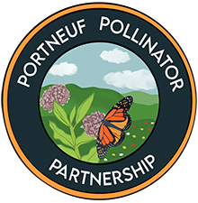 Portneuf pollinators partnership logo with monarch butterfly on a showy milkweed