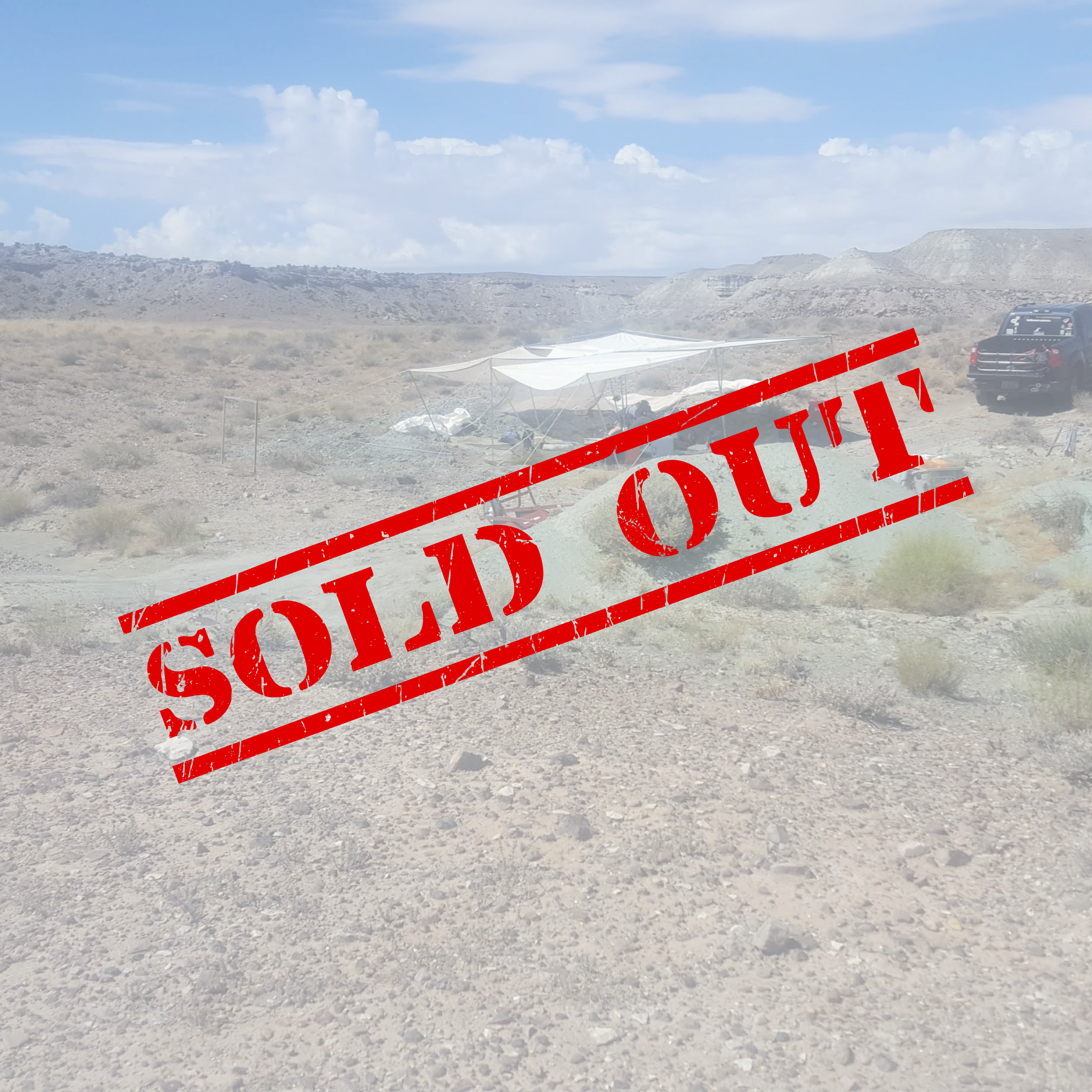 Wyoming landscape with a sun tarp over field crew, sold out