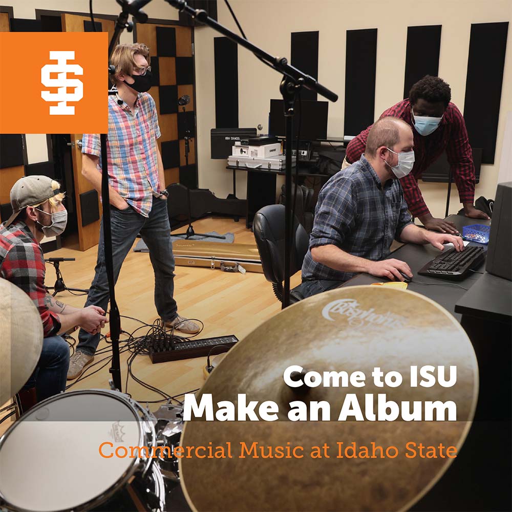 Commercial music students working in the studio - Come to ISU! Make an Album!