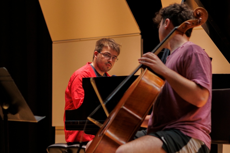 Cello student rehearsing