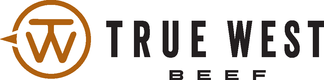 logo for true west beef - a circle brand with the letter T stacked on the letter W followed by the words True West Beef