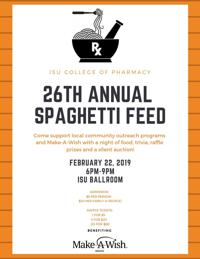 College of Pharmacy 26th Annual Spaghetti Feed flyer with bowl of spaghetti