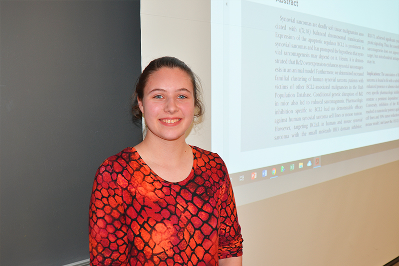 High school student JoLana, daughter of pharmacy staff member Marla Jones, develops her biomedical research skills during a summer internship at the College of Pharmacy. 