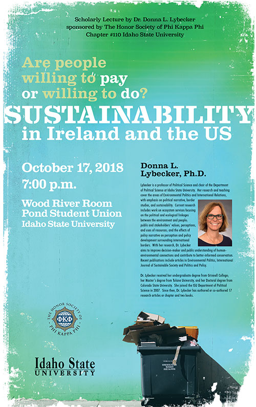 Poster for Sustainability in Ireland and the US lecture