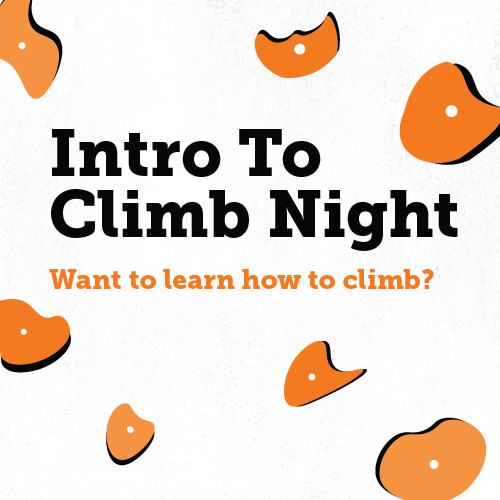 Orange rock climbing holds surround the words 