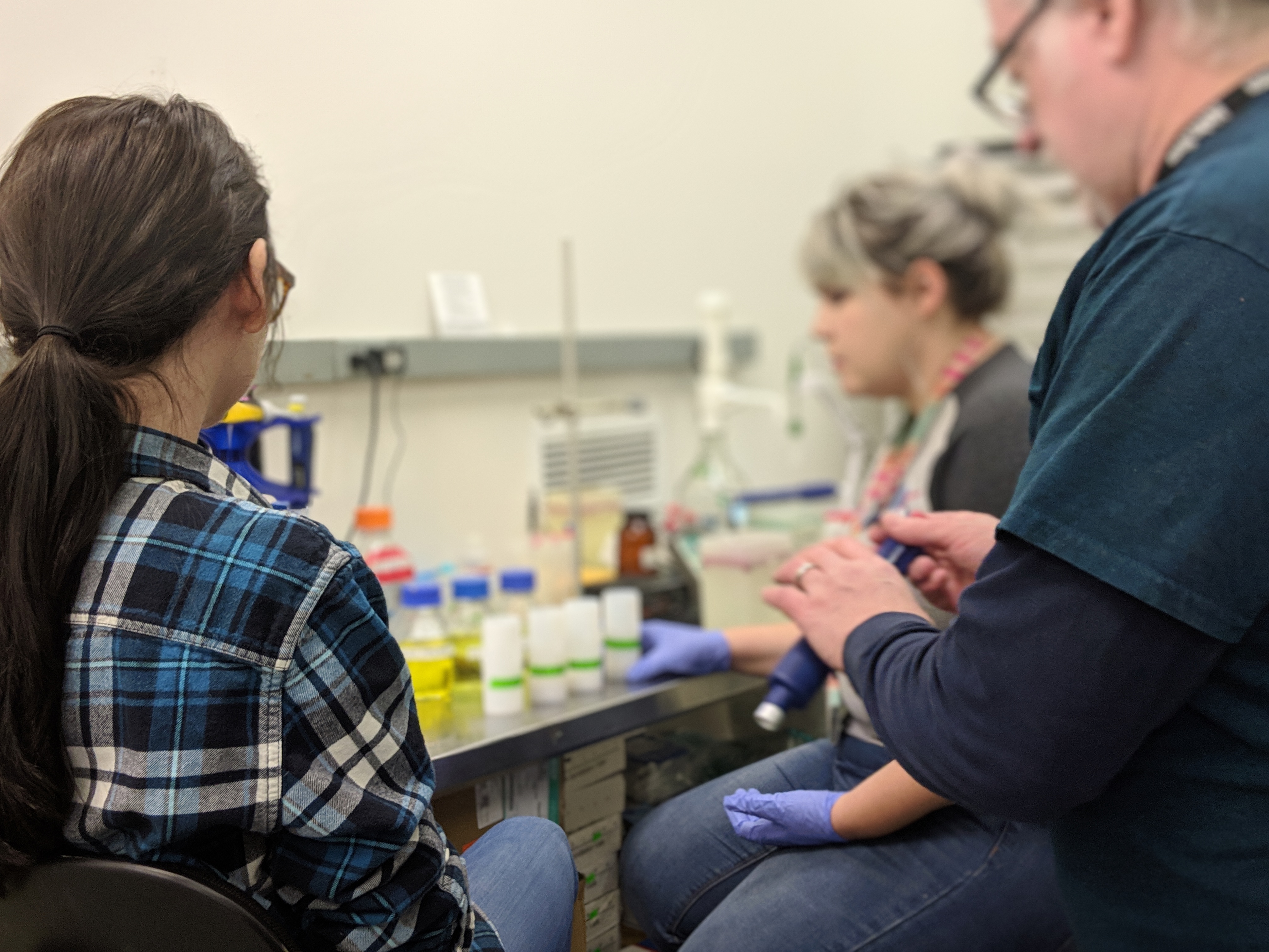 Researchers discussing experiment