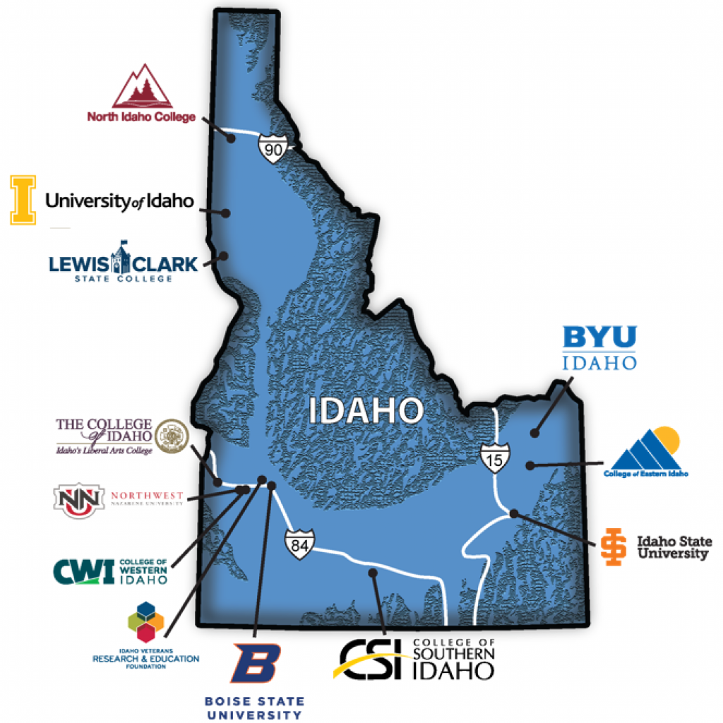 A map of Idaho detailing all the universities that are a part of INBRE