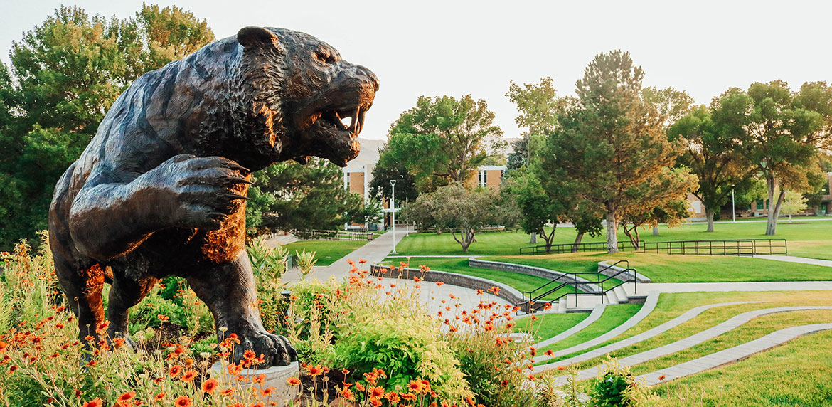 Bengal statue on the quad at sunrise