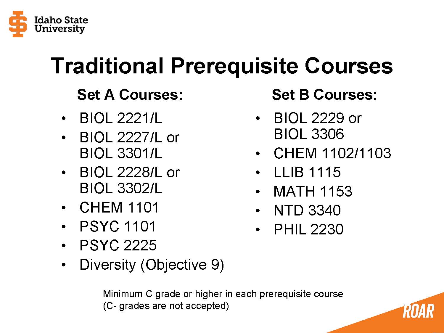 Traditional Slider with Prerequisite courses for the Traditional Bachelor of Science in Nursing program