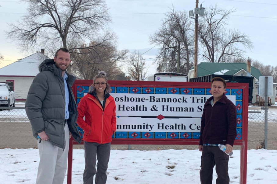 Three community health workers building relationships with Shoshone-Bannock Tribal Health and Human Services Community Health Center.