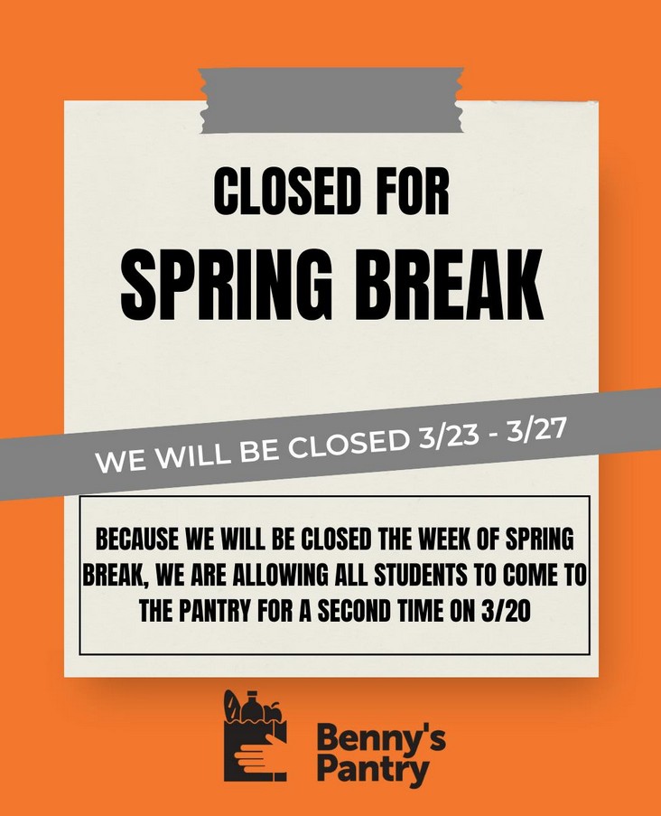 Bennys Pantry will be closed for 2026 Spring Break