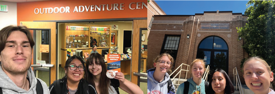 Students finding the Outdoor Adventure Center and Gravely Hall