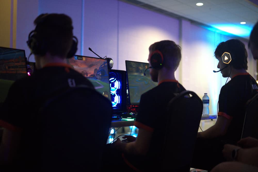 Angled view of team warming up before our first match