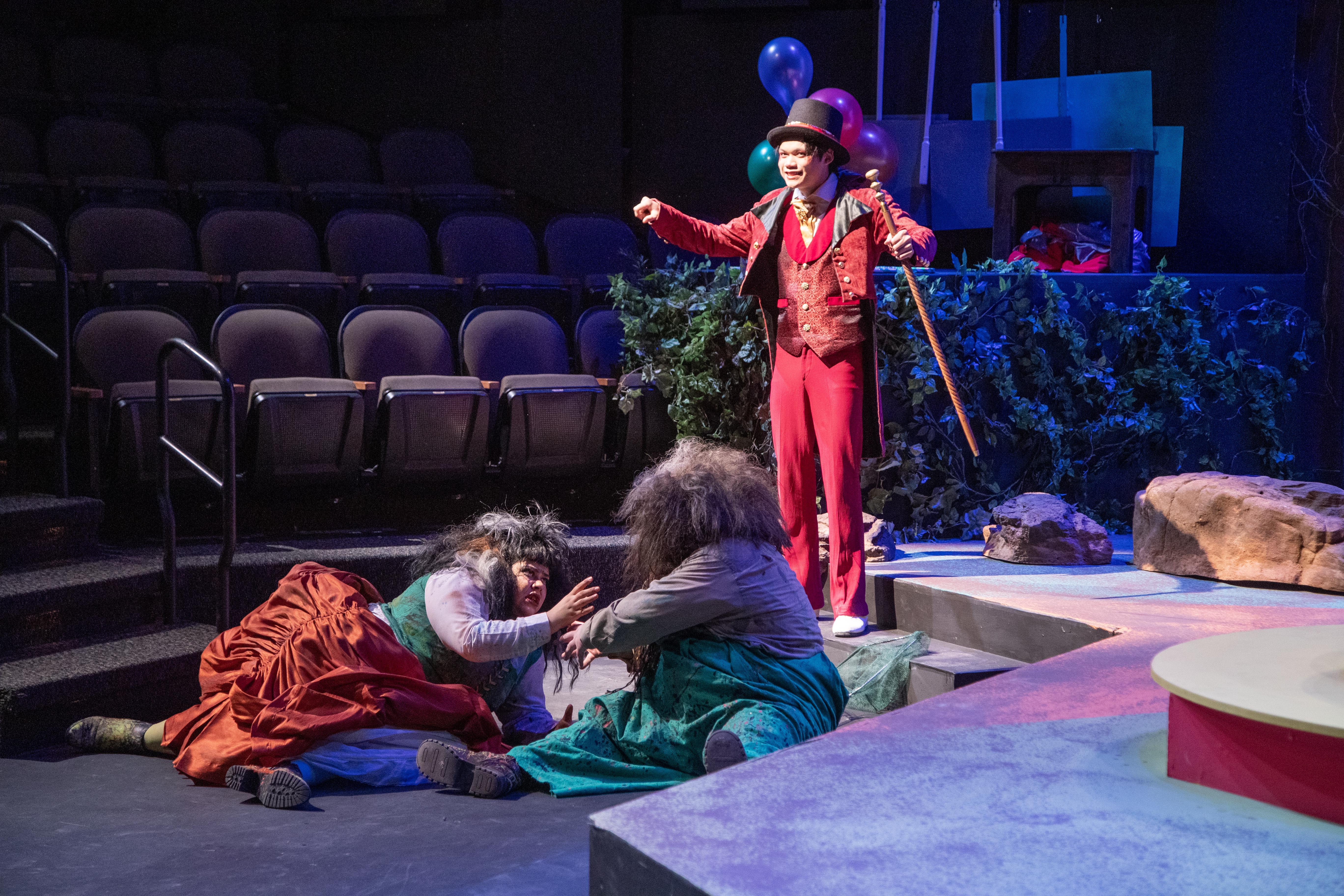 Student actors on stage of the Bistline Theatre