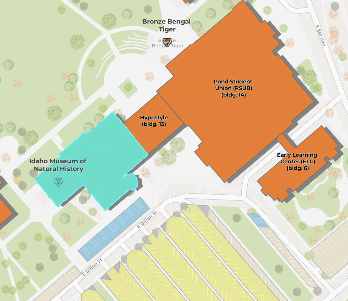 Map of Pond Student Union Building and Museum of Natural History on Pocatello Campus.