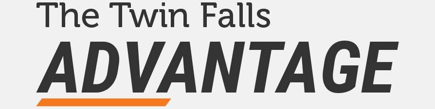 Graphic displaying the text “The Twin Falls Advantage” in large bold lettering on a light gray background with an orange accent underline beneath the word “Advantage.”