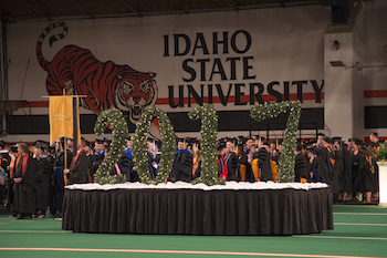 Participants staging at the back of Holt Arena before marching to their seats at commencement.