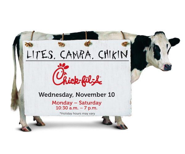 Chick Fil A Open Nov. 10, 10:30 a.m. to 7 p.m.