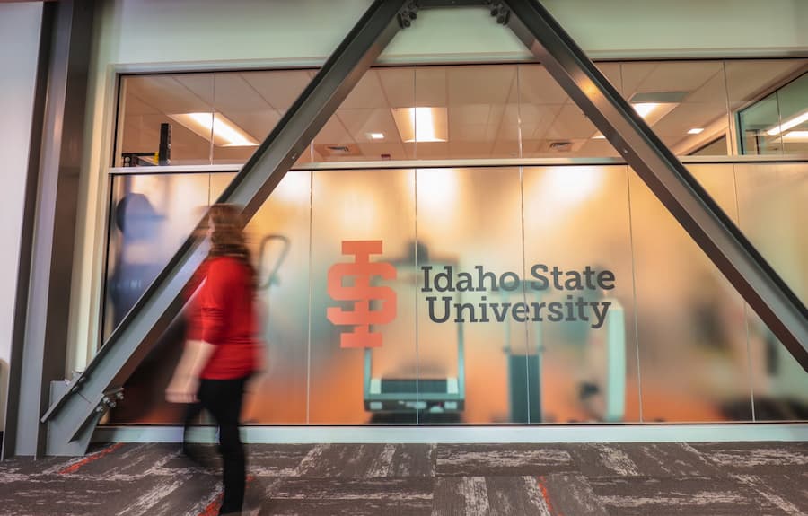 Student walking on campus