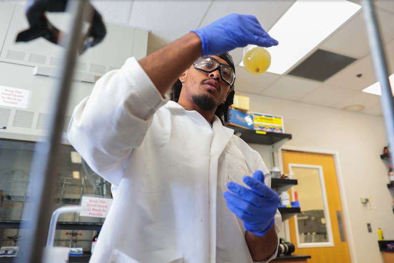 Raiden Hunter, a C-SURF participant, works on a project at Idaho State University.