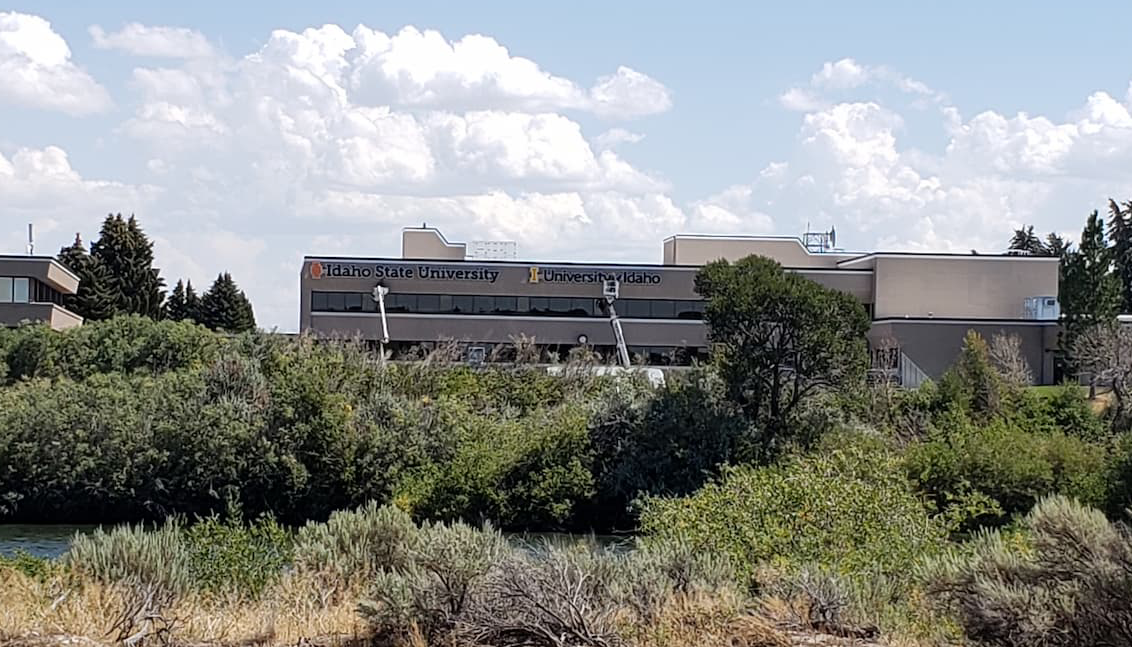 Crews installing the new lighted signs on the Idaho Falls campus